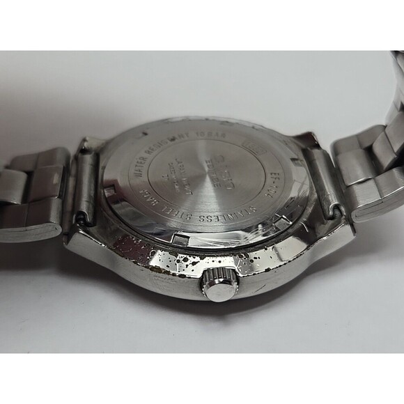 Casio Edifice EF104 Quartz Black Dial Date 100M Stainless Steel New Battery Mens - Picture 13 of 13